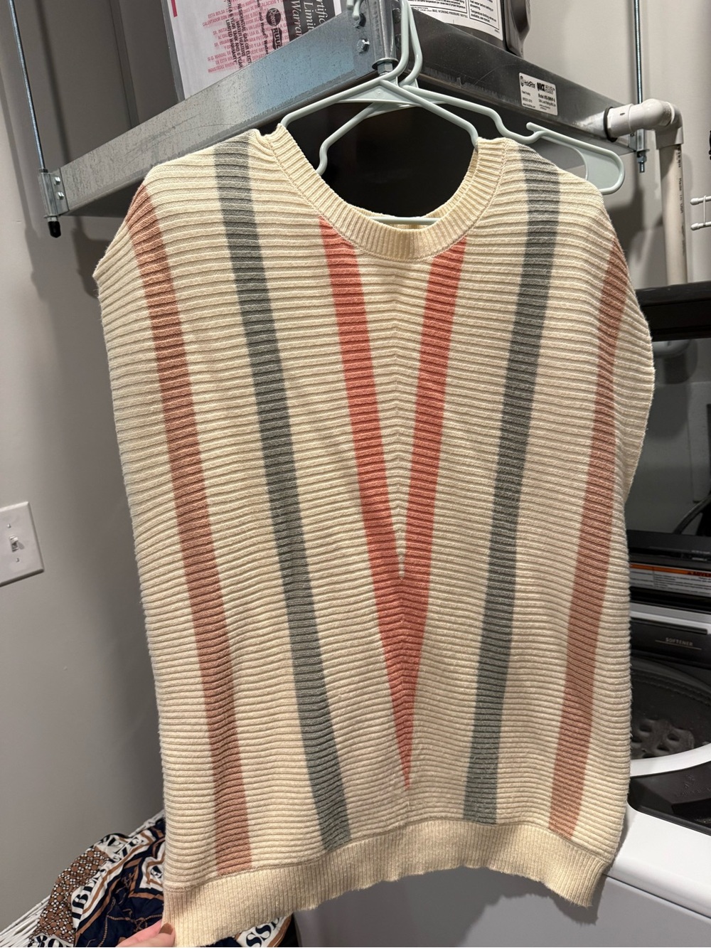 Cream Ribbed Sweater with Stripes
